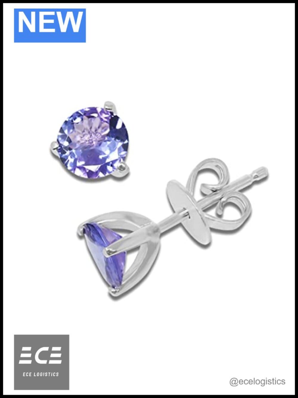 925 Sterling Silver Tanzanite Stud Earrings 6mm Round Martini Setting